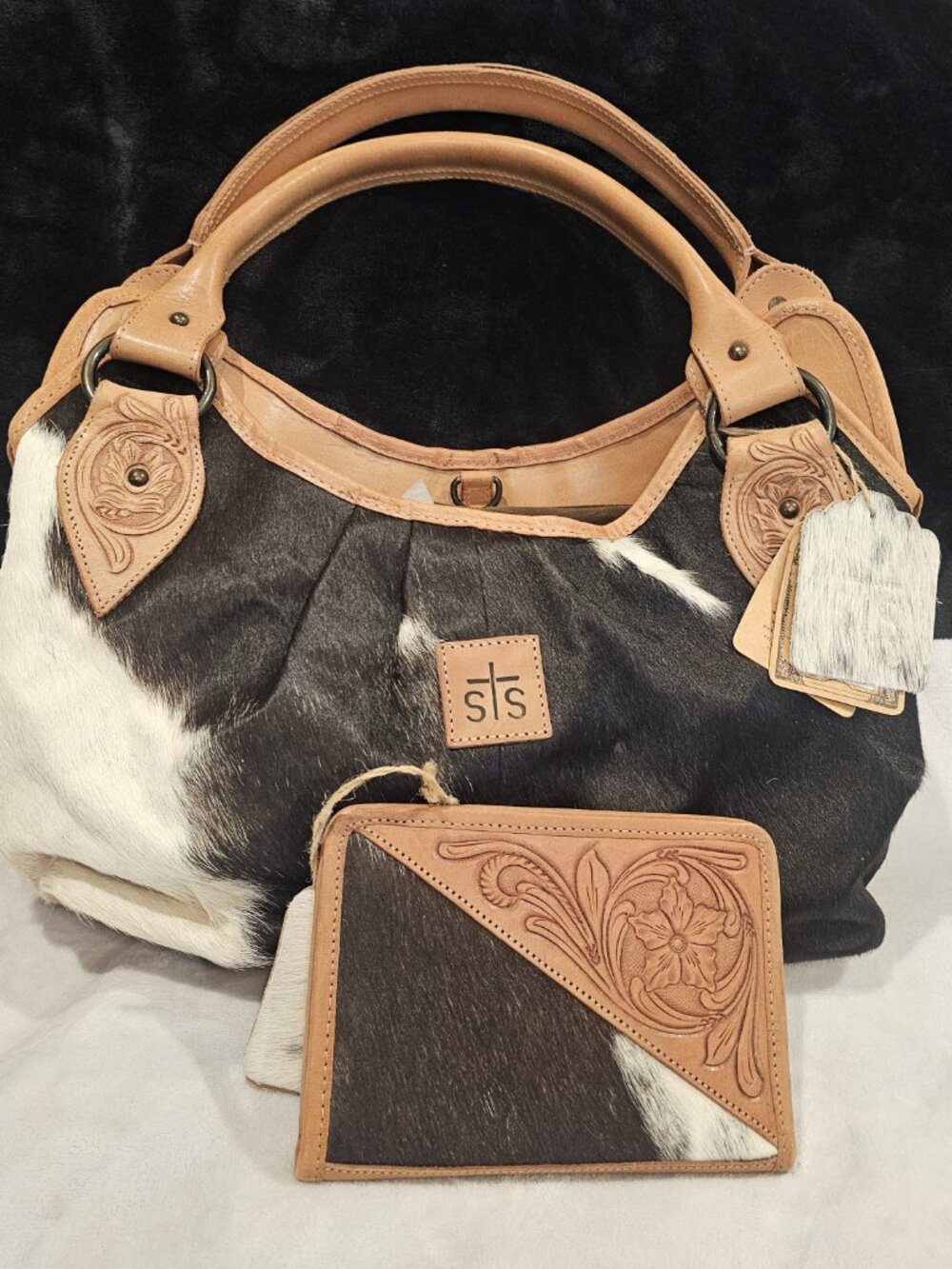 Large Leather & Fur Bag w/matching Wallet